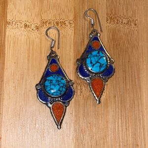 Sterling Earrings with Turquoise lapis and Coral